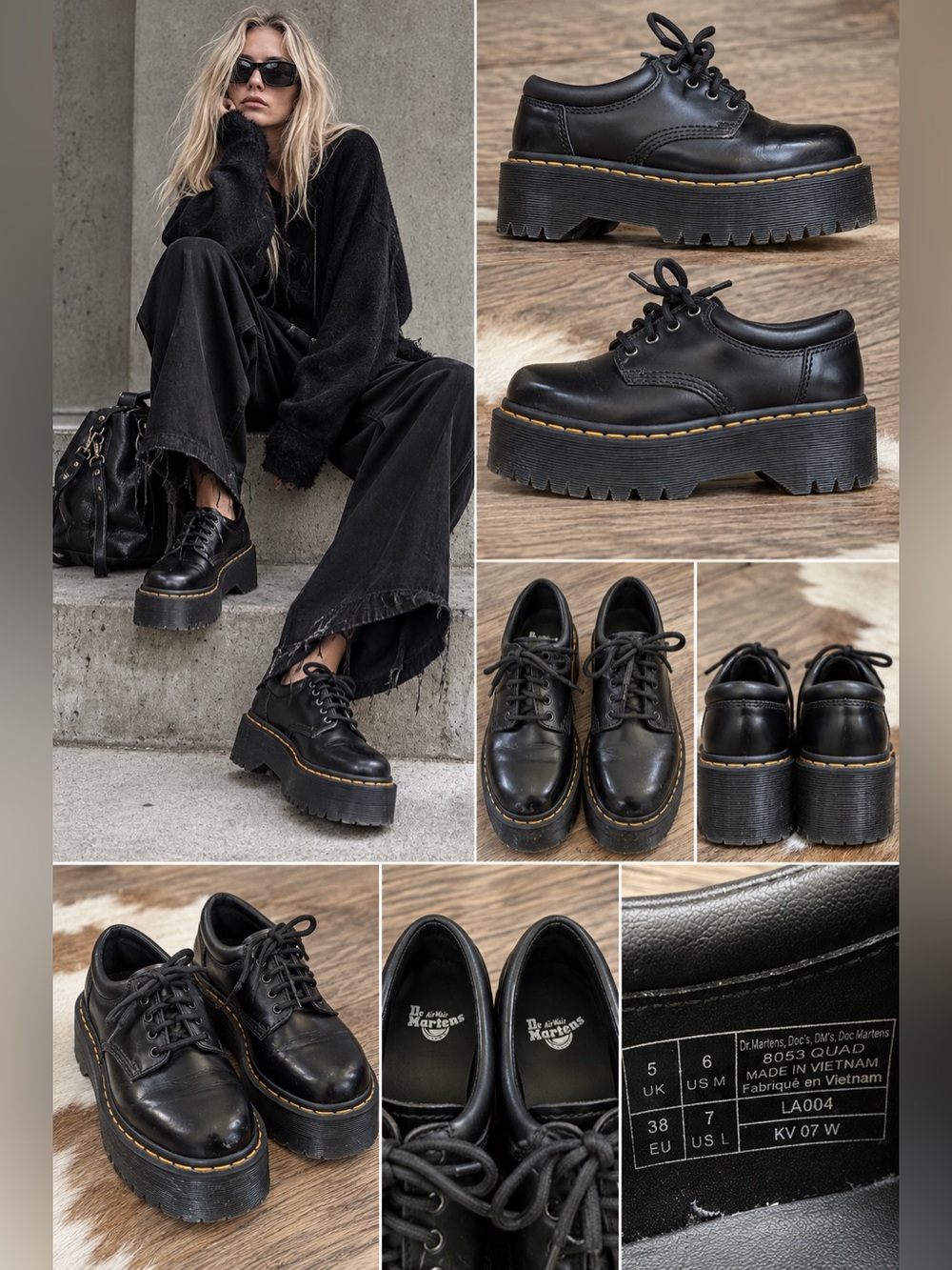 Dr. Martens Black Leather Platform Oxford Shoes Women’s 7 UK 5 fits like an 8